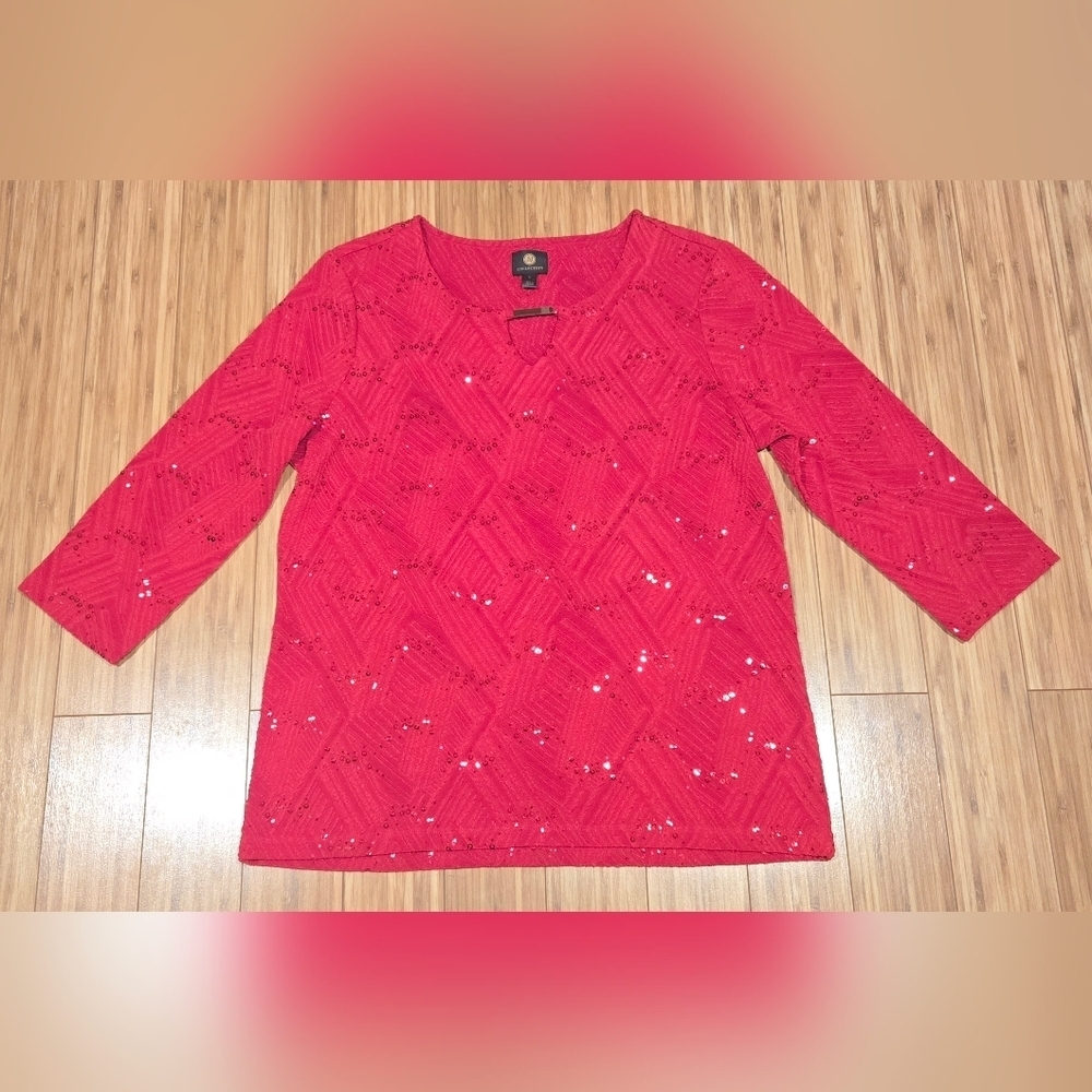 JM Collection Red Sequin Knit Top